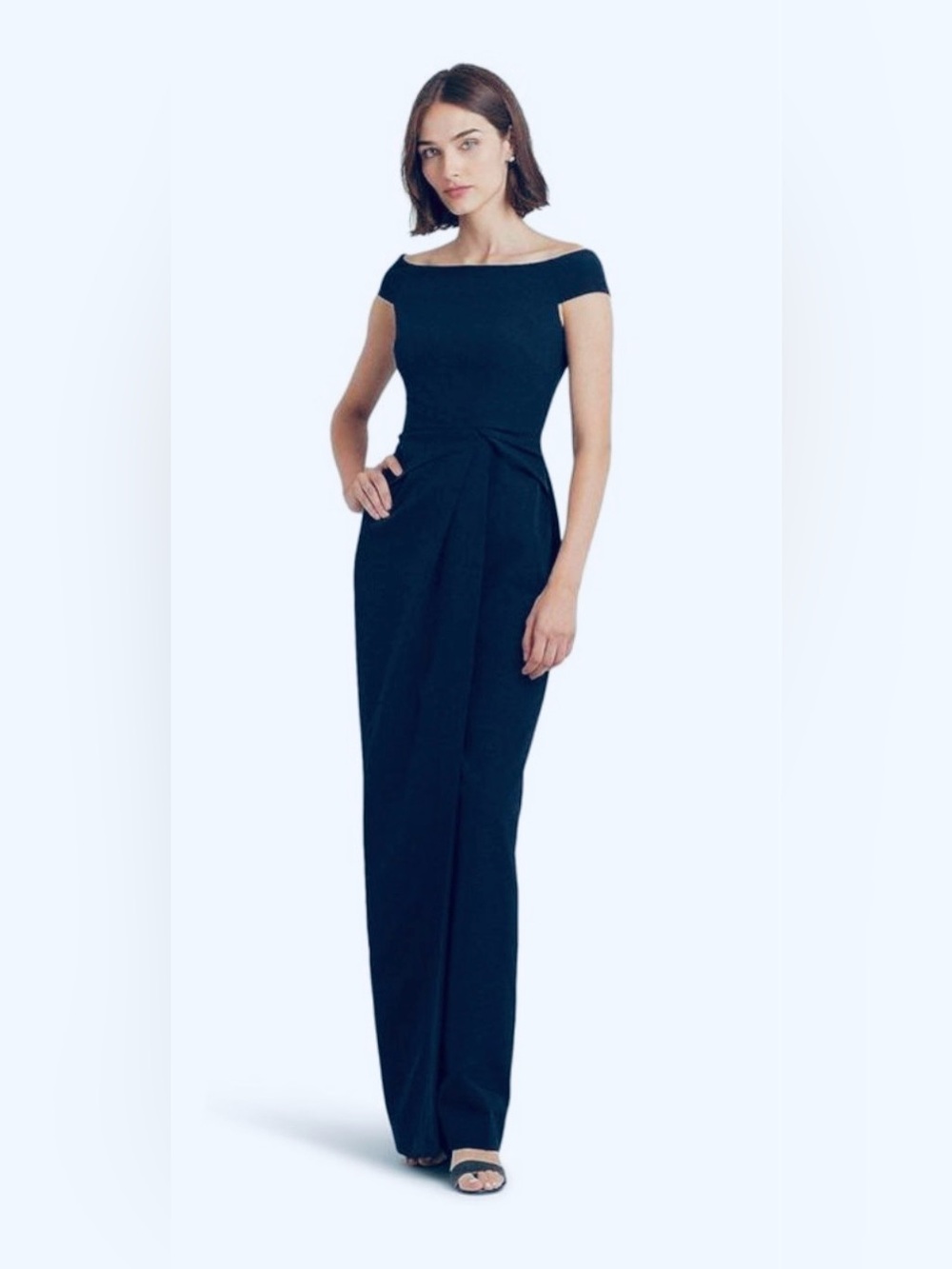 NEW* Ralph Lauren Navy Off-Shoulder Cap Sleeve Gown Evening Dress 12 NWOT